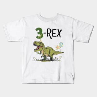 3 Rex Dinosaur Theme 3rd Birthday Party Kids T-Shirt